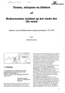 ‘Teuten, schepers en blekers, of: Nederweerter reislust op het einde der 18e eeuw. Analyse van het Nederweerter paspoortenregister 1773-1795’.